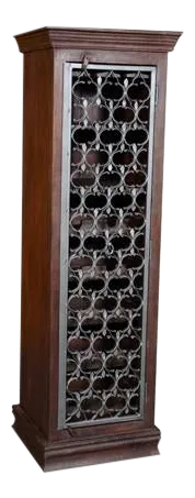 69 Inch Tall Liquor Rustic Bar Cabinet | Handmade Solid Wood Wine Rack Cabinet | Farmhouse Style Iron Grill Door Bar Armoire Storage Cabinet