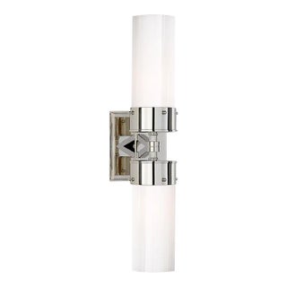 Thomas O'Brien for Visual Comfort Signature Marais Large Double Bath Sconce in Polished Nickel with White Glass For Sale