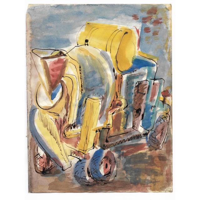 Watercolor on paper, of a truck, maybe a cement mixer; estate stamp on the back. Marianna Van Rossen Hoogendyk (1924-2008)...