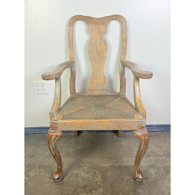 Set of Eight Queen Anne Dining Chairs, Carved Wood, Distressed Finish For Sale - Image 12 of 16