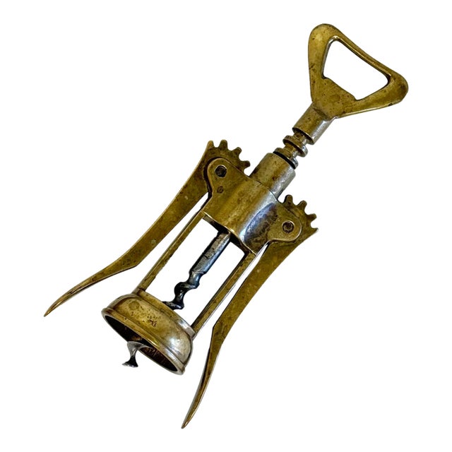 Vintage Italian Brass Corkscrew Wine Bottle Opener For Sale