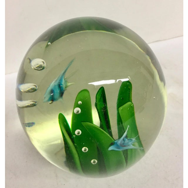 1990s Vintage Blue Sunfish Glass Paperweight For Sale - Image 5 of 9