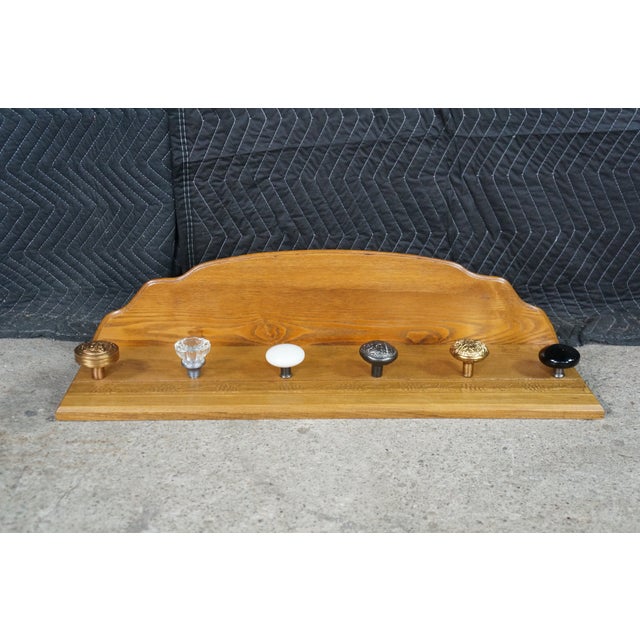 Antique Oak Coat Rack Shelf Salvaged Door Knob Hooks Grapevine Architectural 30" For Sale - Image 12 of 18