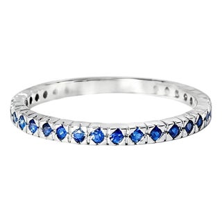 Mid 20th Century 14k White Gold Sapphire Eternity Wedding Band, Size 7 For Sale