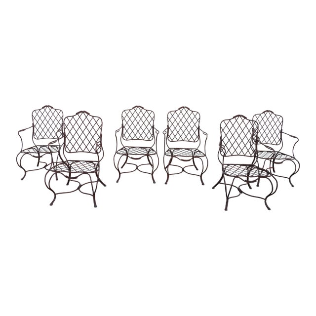 Vintage Set of Six Gregorius Pineo Faux Bois Twig Iron Outdoor Armchairs — Los Angeles, Ca, Late 20th Century For Sale