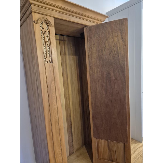 Antique Satin Walnut Mirrored Wardrobe For Sale - Image 17 of 18