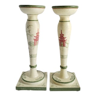 Chinoiserie Pillar Candle Holder-A Pair For Sale