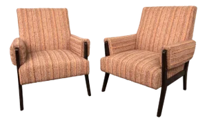 Set of Vintage Wooden Armchairs in Fabric, 1970s