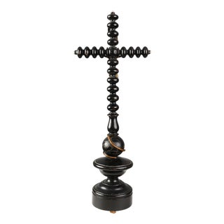 Antique French Wood and Brass Crucifix, 1800s For Sale