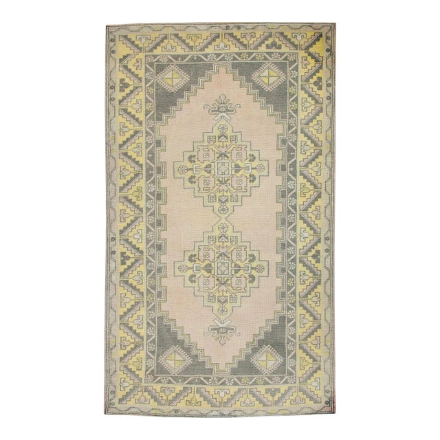 1960s Vintage Pink & Yellow Rug For Sale