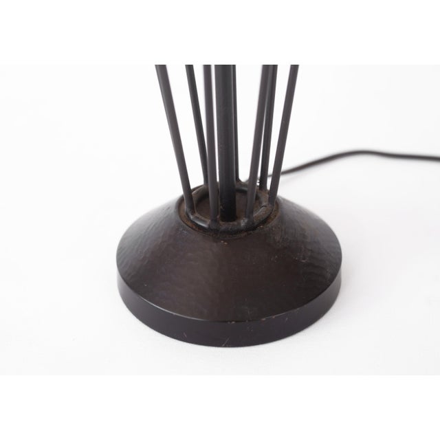 Wood Mid Century Modern Metal Spokes With Woven Shade Table Lamp For Sale - Image 7 of 12