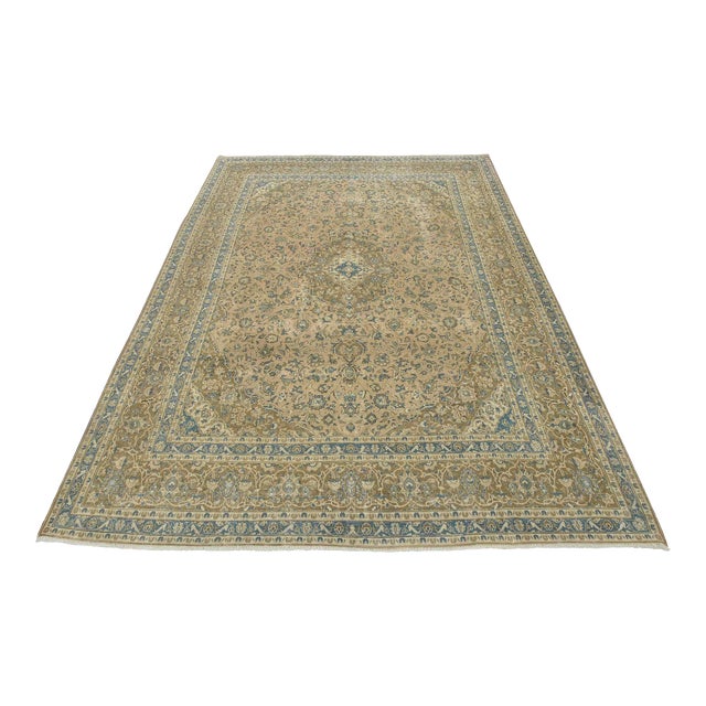 Kashan Rug 10' X 12'8'' Pink Wool Vintage Distressed Hand-Knotted Carpet For Sale