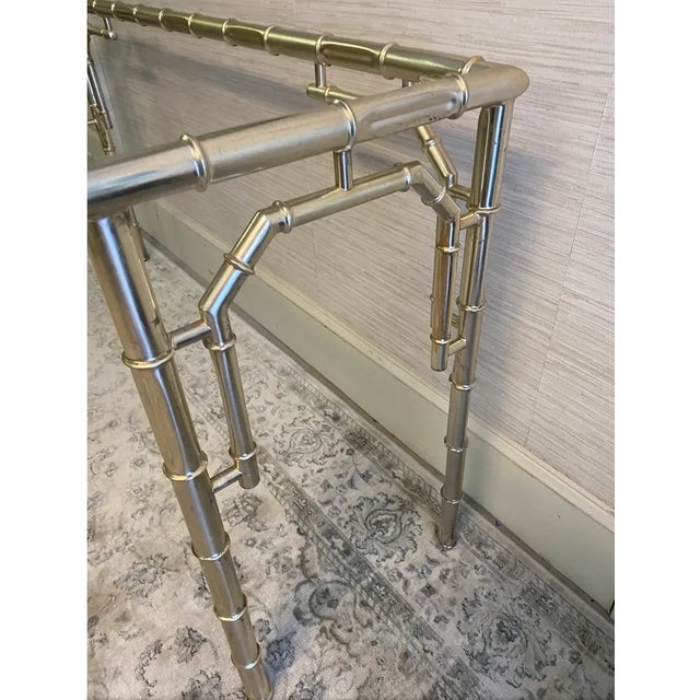 Mid 20th Century Tubular Metal Faux Bamboo Glass Top Console Table For Sale - Image 4 of 11