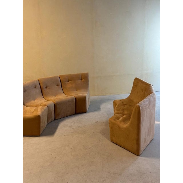 Beige Vintage Brown Element Sofa in Suede Camel, 1960s, Set of 7 For Sale - Image 8 of 14