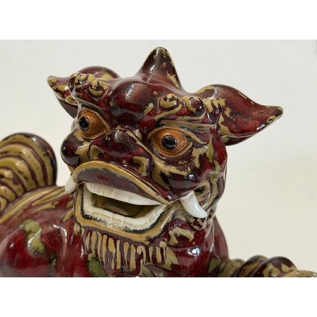 Vintage Shiwan Pomegranate Red Foo Dog For Sale - Image 10 of 15