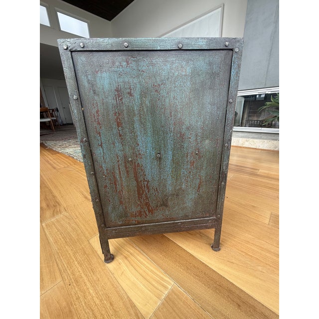 Late 20th Century Vintage Industrial Riveted Iron & Glass Display Cabinet / Console For Sale - Image 5 of 6