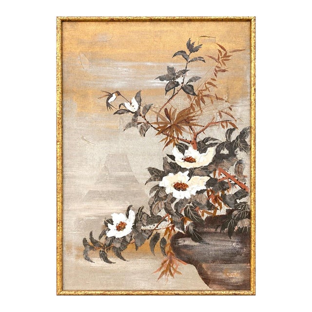 Vintage Lee Reynolds Large MCM Painting Bird Floral Vanguard Studios 49" For Sale