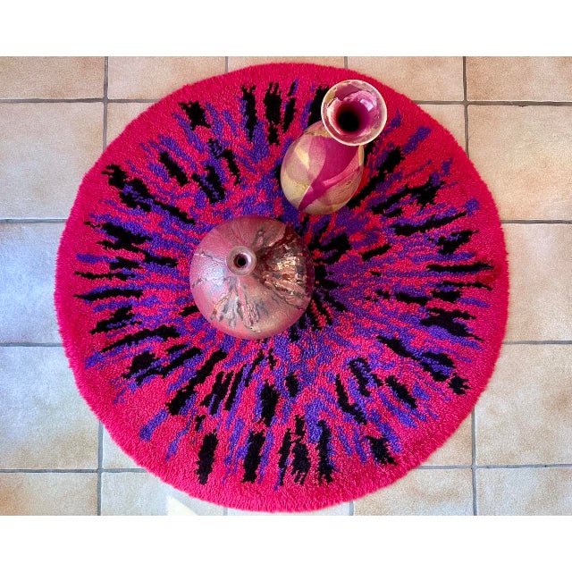 Textile Vintage Scandinavian Round Wool High-Pile Rug, 1970s For Sale - Image 7 of 12