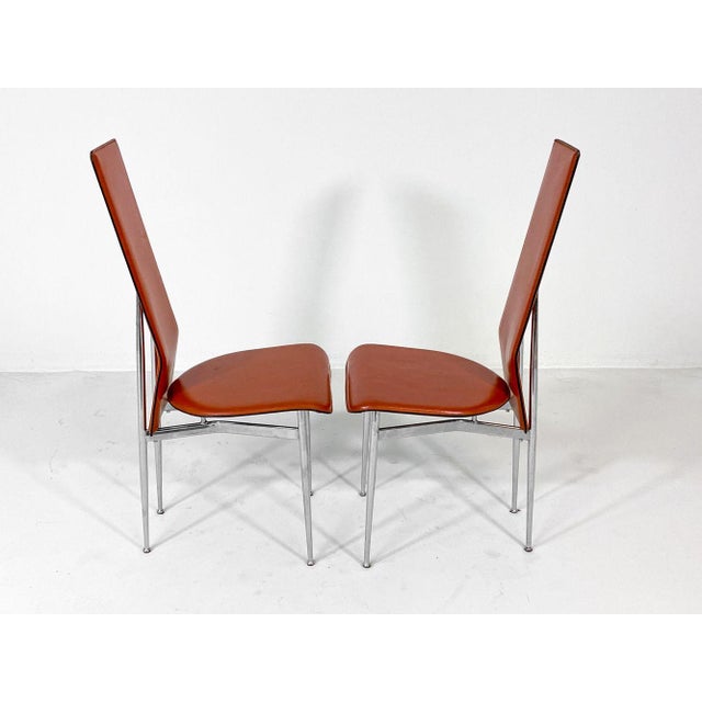 Fasem 1980s Set of (5) Attributed to Giancarlo Vegni Model S44 "Cognac" Leather Italian Dining Chairs For Sale - Image 4 of 11