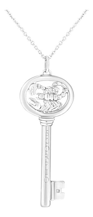 .925 Sterling Silver Diamond Accent Scorpio Zodiac Key 18" Pendant Necklace (K-L Color, I1-I2 Clarity)
