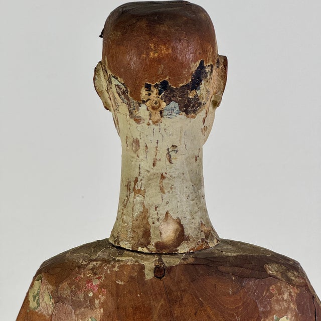Stupendous & Charming Salvaged Antique Carved Wood Santos Mannequin Sculpture, 16" H For Sale - Image 14 of 17