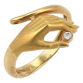 Mid 20th Century Carrera y Carrera Diamond 18k Yellow Gold Detailed Hand Ring - Size 5.5 For Sale