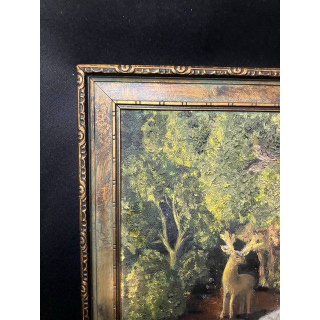 Add rustic depth and vintage charm to your space with this mid-20th-century original woodland scene depicting a stag and...