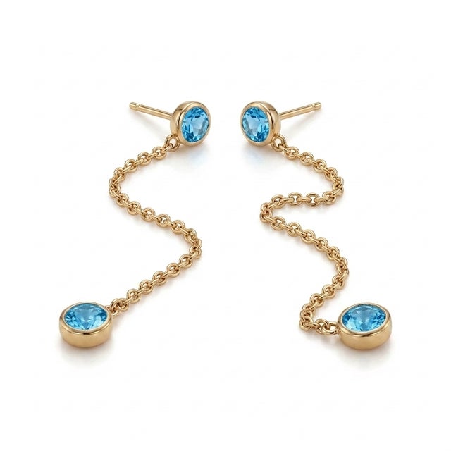 Not Yet Made - Made To Order Swiss Blue Topaz Drop Dangle Chain Earrings in 925 Sterling Silver - A Pair For Sale - Image 5 of 5