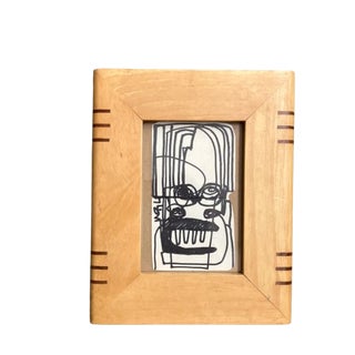 Contemporary Original Wayne Cunningham Abstract Marker Drawing Vintage Wood Tabletop Frame For Sale