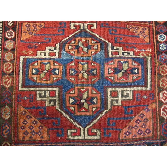 1880s Red Ruby Medallion Tribal Antique Turkish Anatolian Yuruk Rug 4'3" X 5'6" Handwoven Wool Carpet For Sale - Image 4 of 5