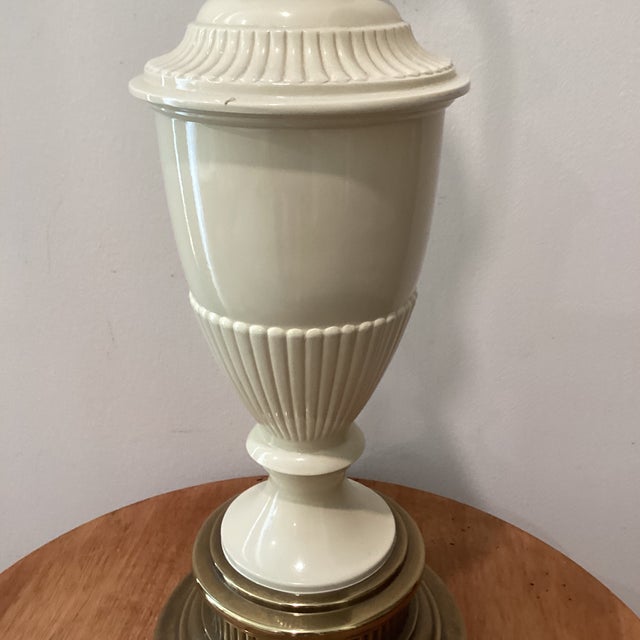 Ethan Allen Vintage Rare Ethan Allen Art Deco Brass and Enamel Urn Table Lamp Footed Base For Sale - Image 4 of 12