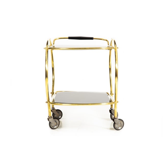 1950s Hollywood Regency Brass Serving Trolley Cocktail Table For Sale - Image 5 of 17