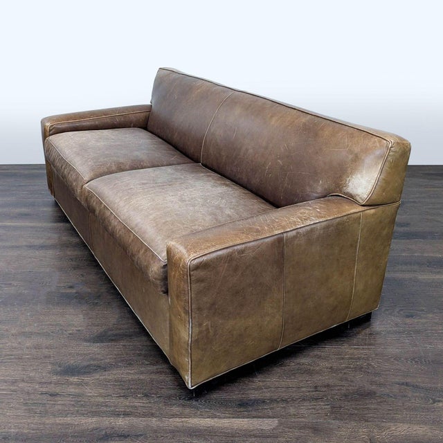 Modern Mitchell Gold 3-Seat Brown Leather Sofa For Sale - Image 3 of 14