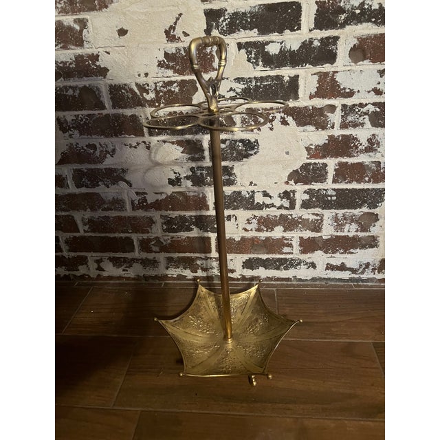 Metal Vintage 1950s Brass Umbrella Stand For Sale - Image 7 of 7