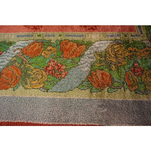 Salmon 1900s Pink Rose Floral Arts & Crafts Antique Irish Donegal Rug 9' X 17'7" Handknotted Wool Carpet For Sale - Image 8 of 11