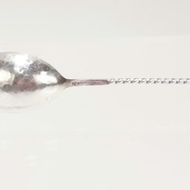 Silver Shreve Antique Hammered Sterling Silver Twist Handle Cocktail Spoon / Stirrer For Sale - Image 8 of 8