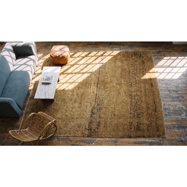 Textile 1920s Beige Geometric Antique Indian Indian Amritsar Rug 11' X 13'6" Hand Knotted Wool Carpet For Sale - Image 7 of 9