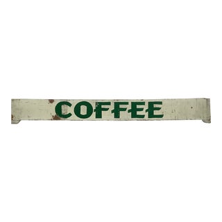 Vintage Wood Green/White Two Sided Coffee Sign For Sale