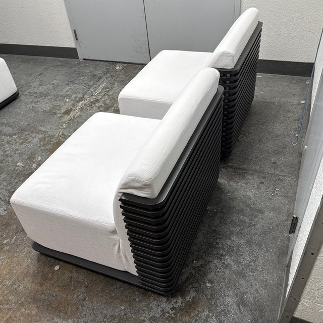 White Thomas Bina & Ronald Sasson for Restoration Hardware Trelica Aluminum Swivel Outdoor Chairs, Pair For Sale - Image 8 of 12