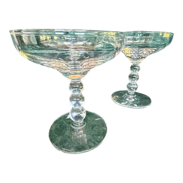1930s Art Deco Crystal Rounded Stem Wine Glass - 4pc For Sale