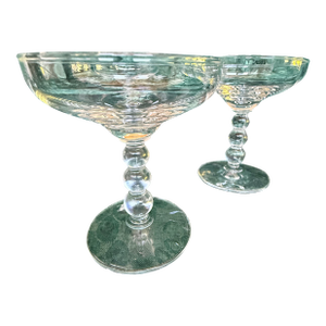 1930s Art Deco Crystal Rounded Stem Wine Glass - 4pc