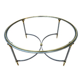 Manner of Maison Charles French Directoire Coffee Table Having Brass Mounts & Glass Inset Top For Sale