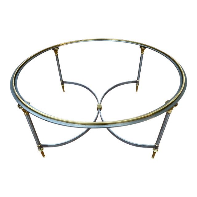 Manner of Maison Charles French Directoire Coffee Table Having Brass Mounts & Glass Inset Top For Sale