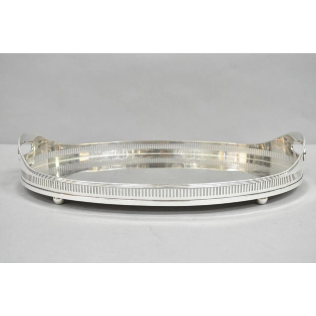 Antique English Sheffield Edwardian Silver Plated Oval Bar Tray With Gallery For Sale - Image 12 of 12