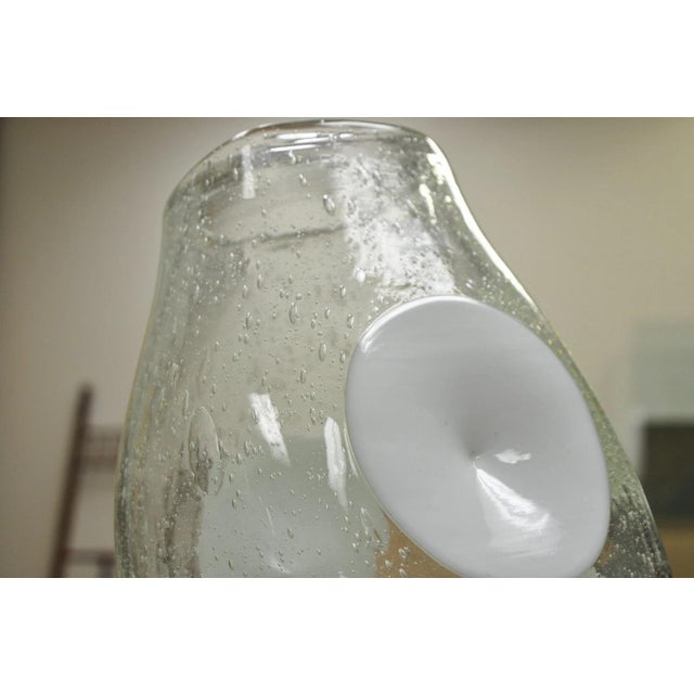 Mid-Century Modern Vintage Mid Century Italian Modern Pulegoso Bubble Glass White Dimple 14" Vase For Sale - Image 3 of 15