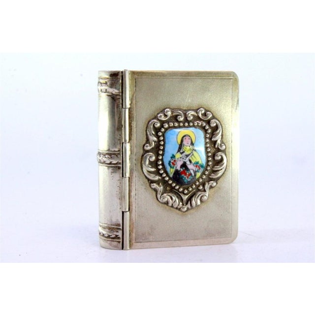 Metal Silver Book Pill Box with Enamel Figure of Santa For Sale - Image 7 of 8