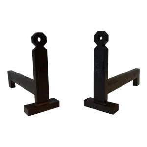1950s Modernist Andirons in Steel and Wrought Iron - a Pair