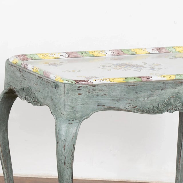 Swedish Blue Gustavian Side Table Tea Table With Tray Top, Circa 1890 For Sale - Image 9 of 12