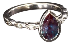 10k White Gold Ring With Pear-Shaped Lab-Grown Alexandrite & Diamond Accents, Size 6.75