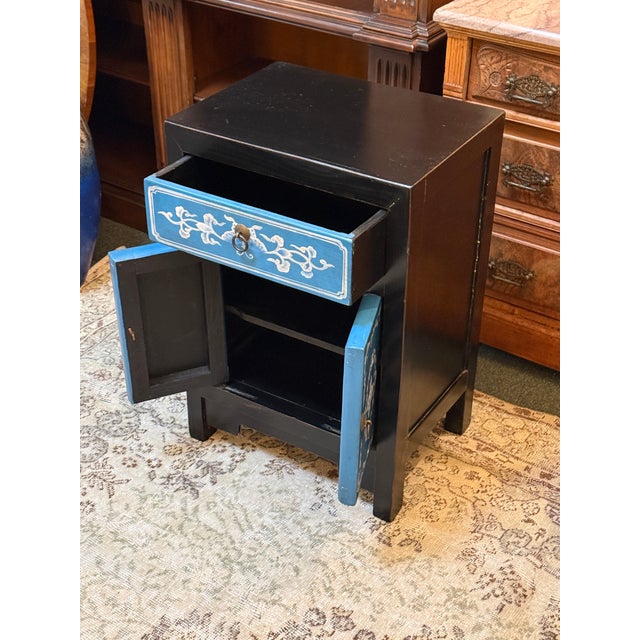 2010s Hand Painted Front Black Nightstand, Cobalt For Sale - Image 5 of 12